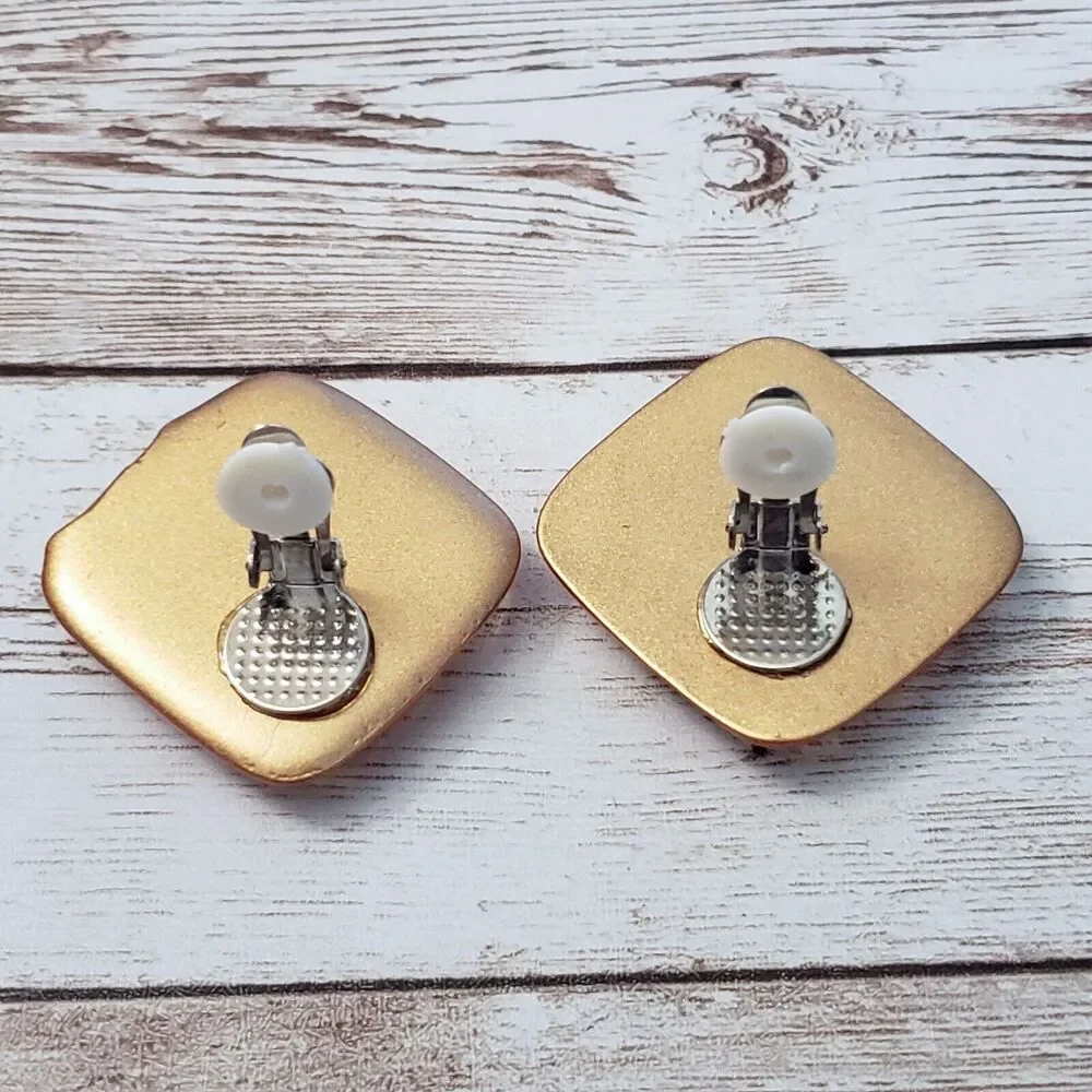 Vintage Clip On Earrings - Large Statement Earrings Orangey Amber Tone
